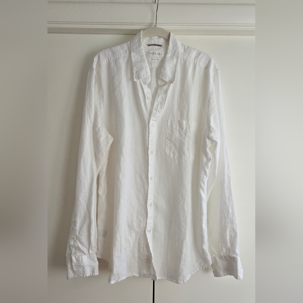 Trenery Crisp White Casual Button Down Linen Shirt